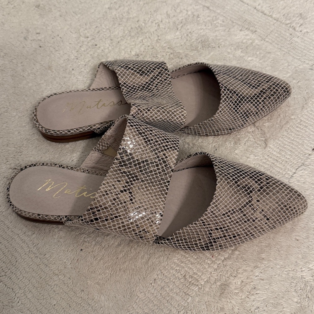 Matisse Beige Snakeskin Mules